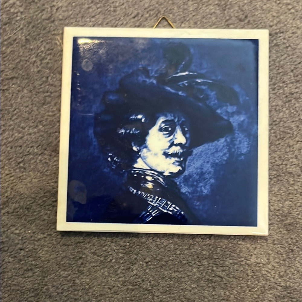Vintage hand painted Delft title of Rembrandt